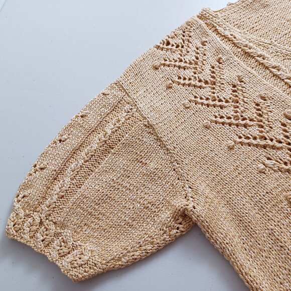Handmade Yellow Mixed-knit Short Sleeve Cardigan - Picture 4 of 14